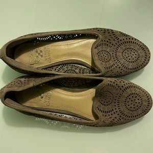 Genuine Leather Taupe Perforated Flats